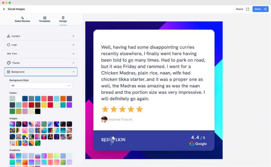 Displaying your reviews on your social media 