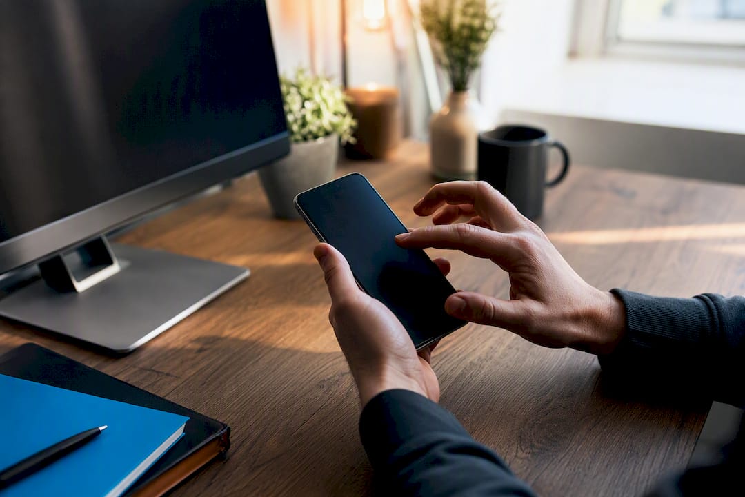 Hands configuring tags on smartphone