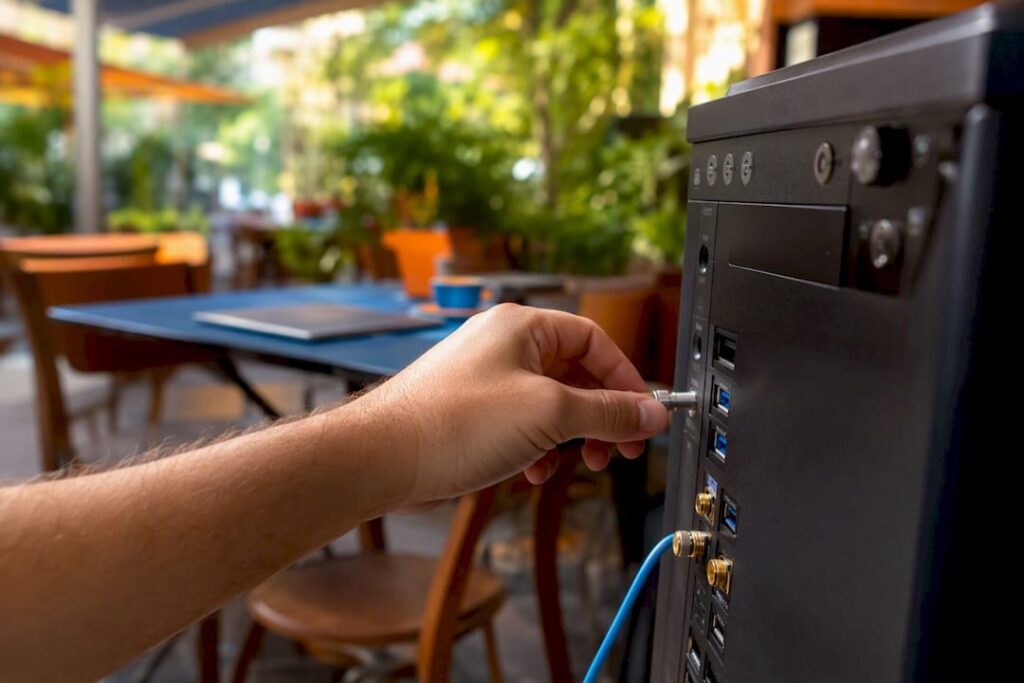 Hand connecting cable to digital device for tracking setup