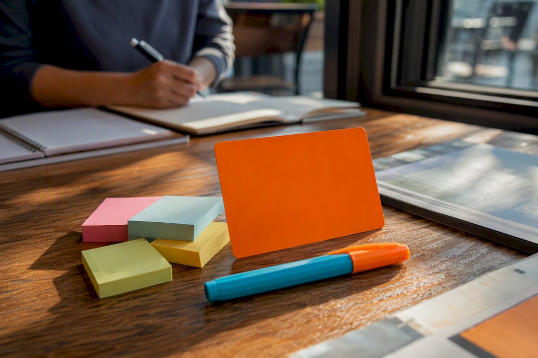 Desk with layout elements showing visual hierarchy