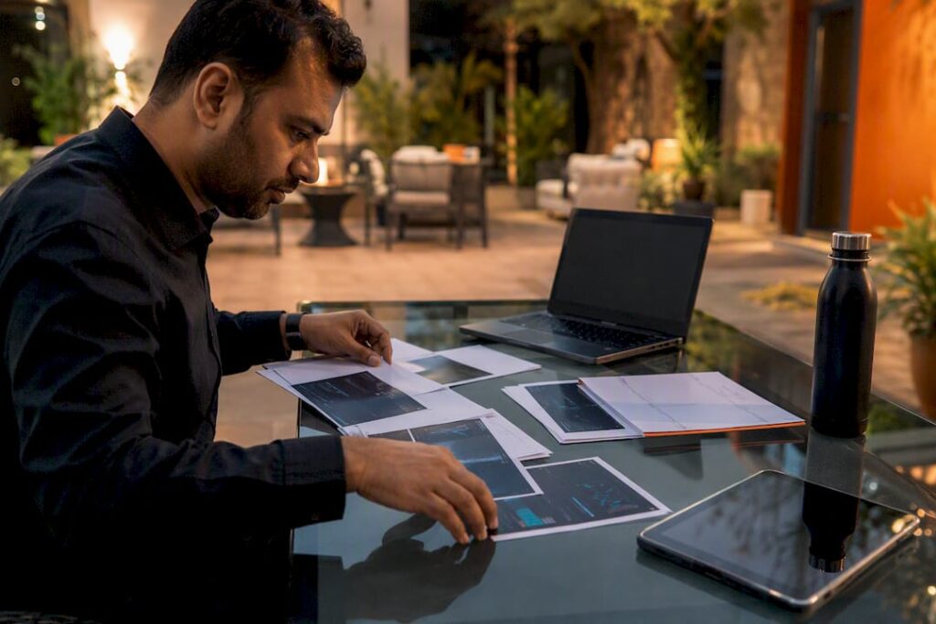 Hands arranging digital evidence for review appeal