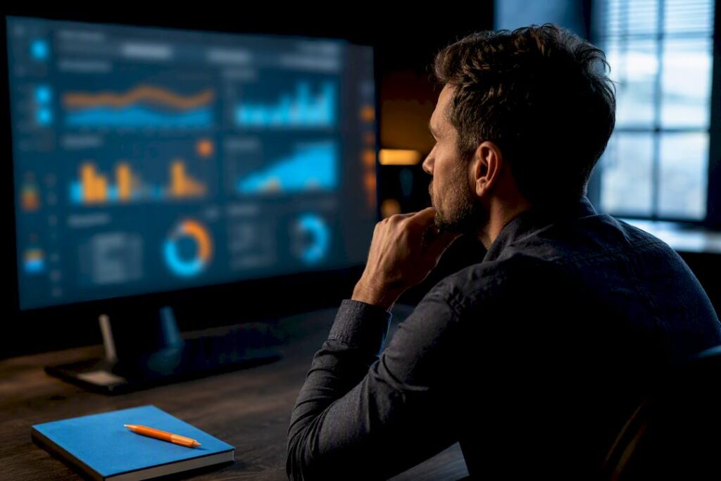 Marketer reviewing AI advertising performance data