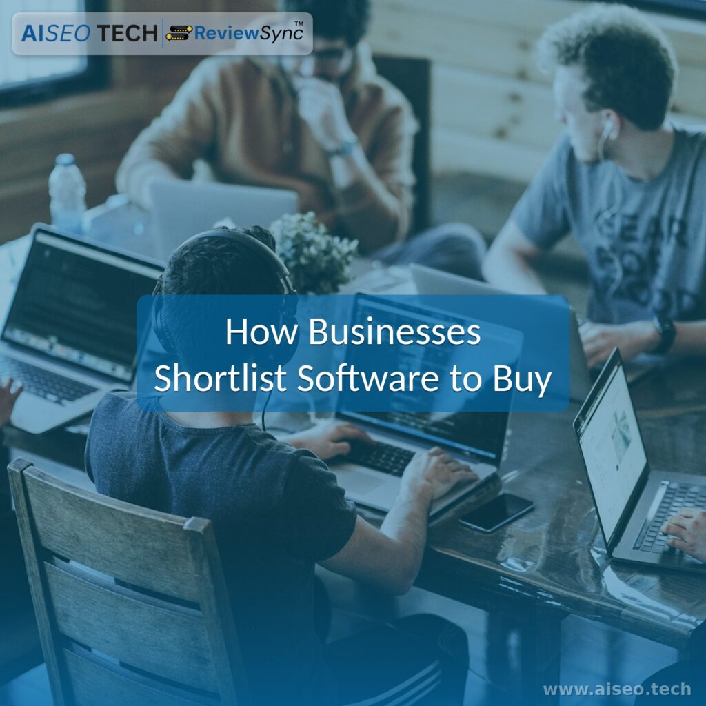 Software reviews: business team comparing G2 and Capterra ratings to shortlist software before talking to sales